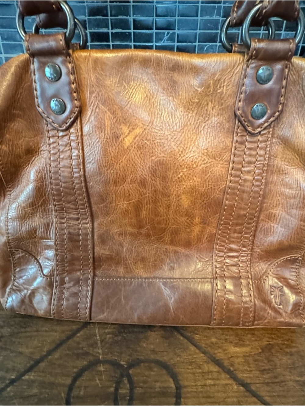 FRYE MELISSA DARK BROWN COGNAC LEATHER SHOULDER TOTE/BAG/PURSE DB138 - Picture 2 of 16